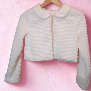 Fiorella Girls White Faux Fur Cardigan Cropped Shrug Size 18